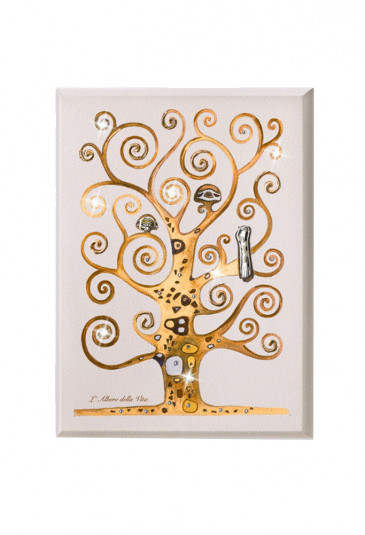 Quadro Albero Della Vita Klimt Argento Cristalli Swarovski Legno Misura 25X33 Acca 107DH.70