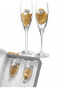 Coppia Bicchieri Flute Nozze Oro Cristallo Placchetta Laminata Argento Logo 50 Anni Matrimonio Regalo Acca SA 45C ORO