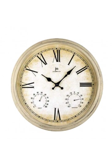 Orologio Da Parete Muro Industrial Shabby Style Igrometro Termometro Colore Panna Diametro 40 Cm Lowell 00835C-CF