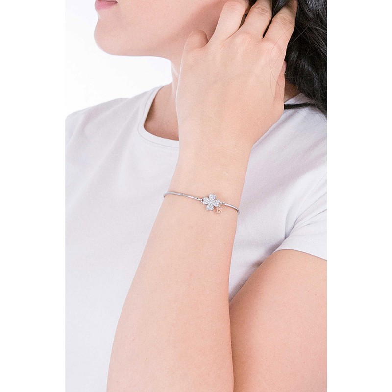 Brosway Bracciale Donna Chakra - Rigido In Acciaio 316L Con Cristalli Swarovski E Quadrifoglio - Finitura PVD Oro 14K, Diametro 70 Mm - BHK320