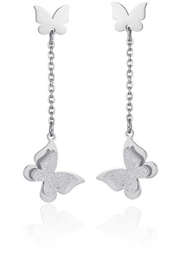 Orecchini Lunghi Con Pendente Farfalle Glitter Acciaio Luca Barra OK1025