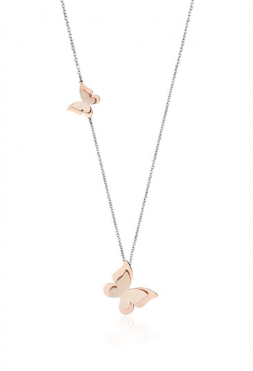 Collana Luca Barra Acciaio Farfalle Rosa Glitter Rosa CK1386