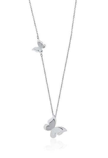 Collana Luca Barra Acciaio Farfalle Glitter Bianchi CK1385