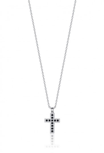 Collana Uomo Collezione Sailor Crocefisso Cristalli Neri Acciaio Silver Luca Barra CA429