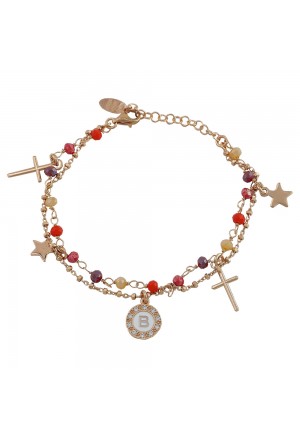 Bracciale Dvccio Donna Argento Rose Due Fili Lettera B Pietre Arancione FZMYOFM