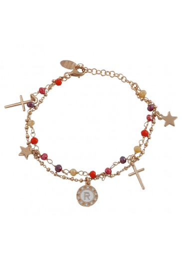 Bracciale Dvccio Iris Due Fili Pietre Arancione Argento Rosa Lettera R Donna II17GFM