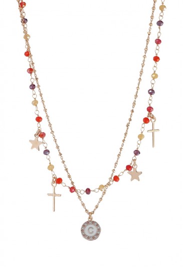 Collana Dvccio Donna Argento Rose Girocollo Doppio Lettera C Pietre Arancione 0I2NCFM