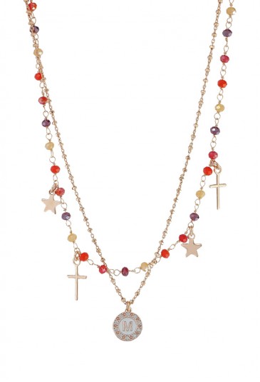 Collana Dvccio Donna Argento Rose Girocollo Doppio Lettera M Pietre Arancione MOZDEFM