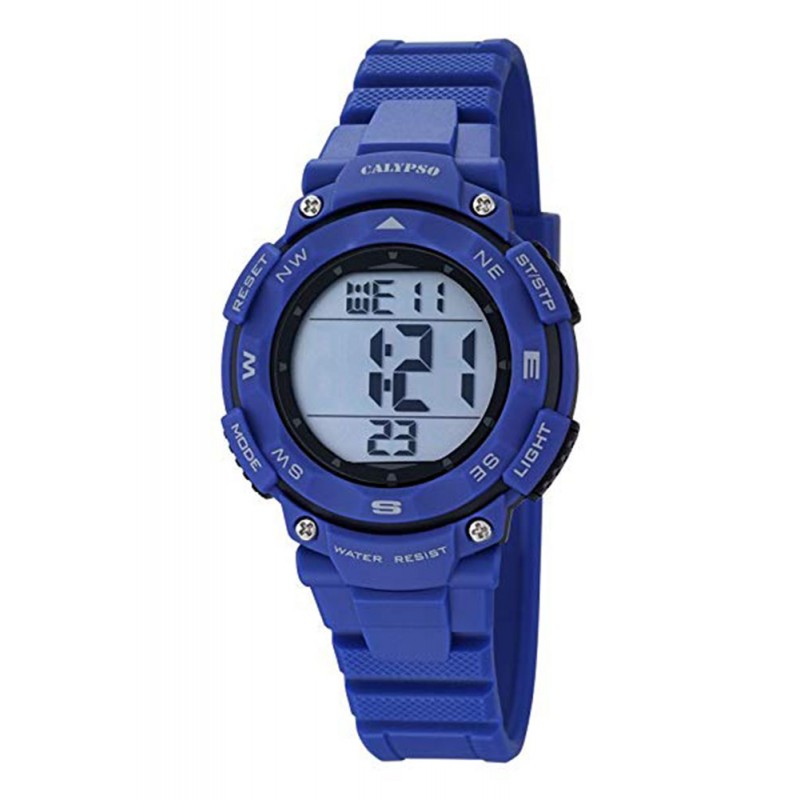 Calypso Orologio Digitale Uomo K5819/1 Quarzo - Resistente all'Acqua 10 ATM Data e Calendario, Cronografo, Doppio Fuso Orario, Luce, Allarme, 12 e 24 Ore - Cinturino in Gomma Verde - Flash Time