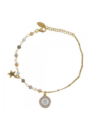 Bracciale Dvccio Donna Argento Gold Filo Unico Lettera B Pietre Gialle NWV69FM