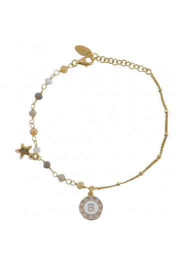 Bracciale Dvccio Donna Argento Gold Filo Unico Lettera B Pietre Gialle NWV69FM