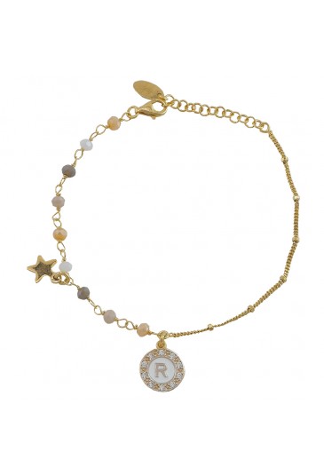 Bracciale Dvccio Iris Pietre Giallo Argento Gold Lettera R Donna 54FIKFM