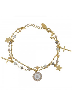 Bracciale Dvccio Donna Argento Gold Due Fili Lettera B Pietre Gialle 8EVRBFM