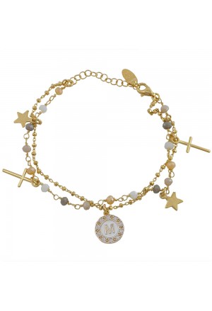 Bracciale Dvccio Iris Due Fili Pietre Giallo Argento Gold Lettera M Donna RAGP8FM