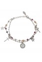 Bracciale Dvccio Iris Due Fili Pietre Rosa Argento Lettera V Donna TW5CRFM