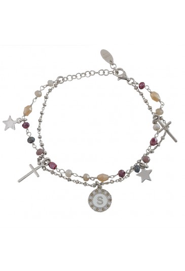 Bracciale Dvccio Iris Due Fili Pietre Rosa Argento Lettera S Donna Y0UBMFM