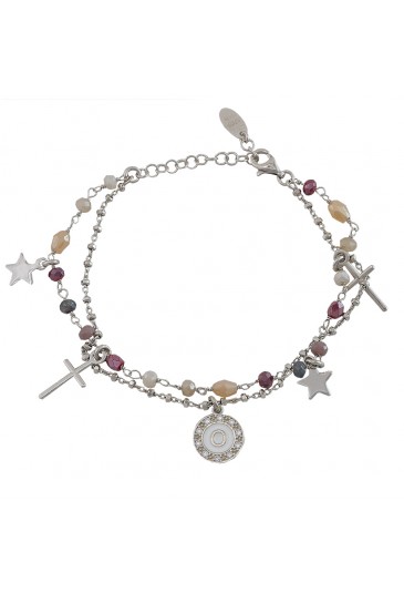 Bracciale Dvccio Iris Due Fili Pietre Rosa Argento Lettera O Donna JF8U0FM