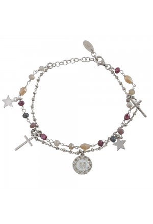 Bracciale Dvccio Iris Due Fili Pietre Rosa Argento Lettera M Donna U9AHNFM