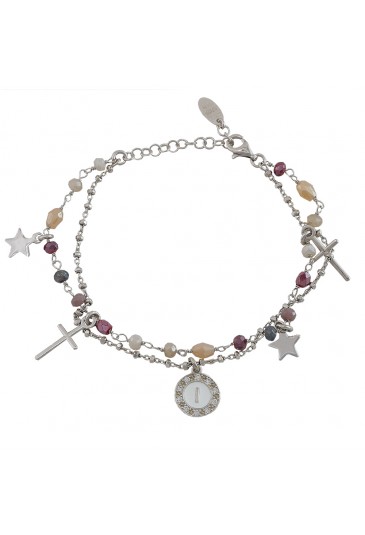 Bracciale Dvccio Donna Argento Due Fili Lettera I Pietre Rosa MYWCRFM