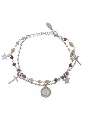 Bracciale Dvccio Iris Due Fili Pietre Rosa Argento Lettera D Donna 0TNW3FM