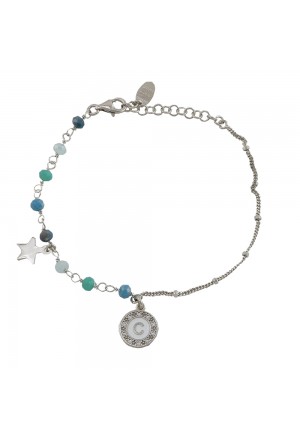 Bracciale Dvccio Donna Argento Filo Unico Lettera C Pietre Blu Verde E0676FM