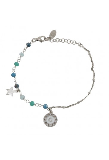 Bracciale Dvccio Iris Pietre Blu Verde Argento Lettera C Donna E0676FM