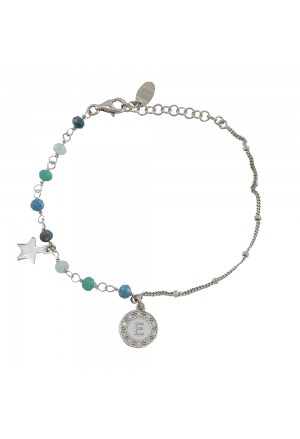 Bracciale Dvccio Donna Argento Filo Unico Lettera E Pietre Blu Verde TS368FM