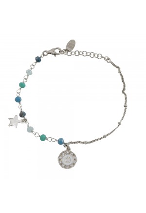 Bracciale Dvccio Donna Argento Filo Unico Lettera O Pietre Blu Verde U9QKIFM