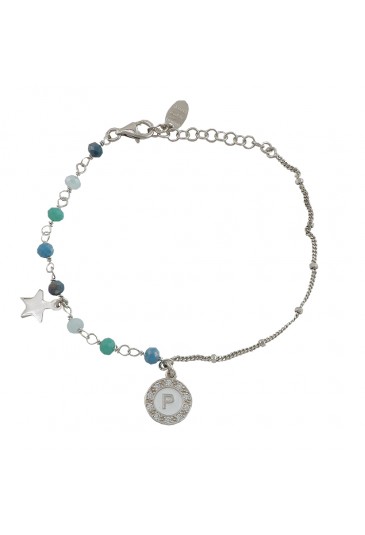 Bracciale Dvccio Iris Pietre Blu Verde Argento Lettera P Donna Q1CRIFM