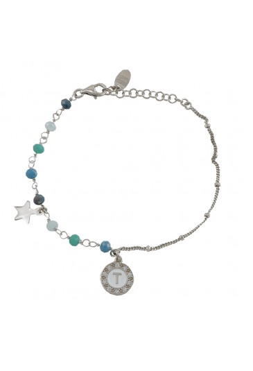 Bracciale Dvccio Iris Pietre Blu Verde Argento Lettera T Donna Y38T2FM