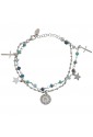 Bracciale Dvccio Iris Due Fili Pietre Blu Verde Argento Lettera R Donna JQUS0FM