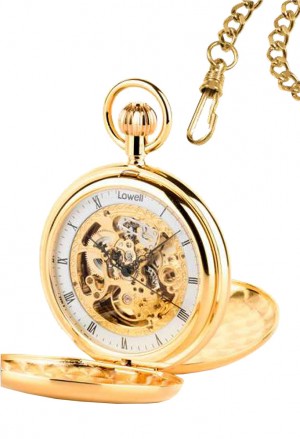 Orologio Lowell Tasca Savonette Scheletrato Meccanico Gold Numeri Romani Byron Regalo Matrimonio PO8116