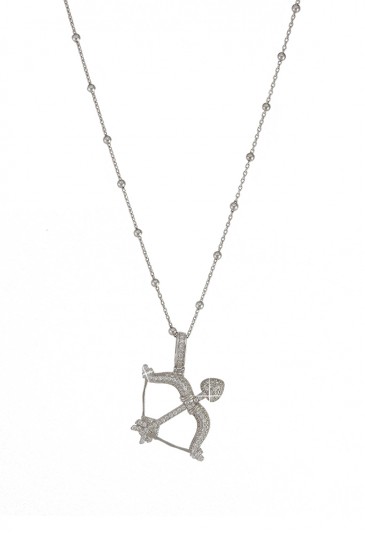 Collana Girocollo Charm Arco Freccia Cupido Angelo Argento Silver Cristalli Fantasia Monile T3KK3FM