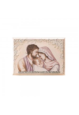 Quadro Sacra Famiglia Applicazioni Argento Legno Misura 24X17 Acca 209TU