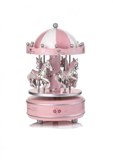 Carillon Musicale Giostra Cavalli Rosa Regalo Nascita Bimba 9JOPWFM