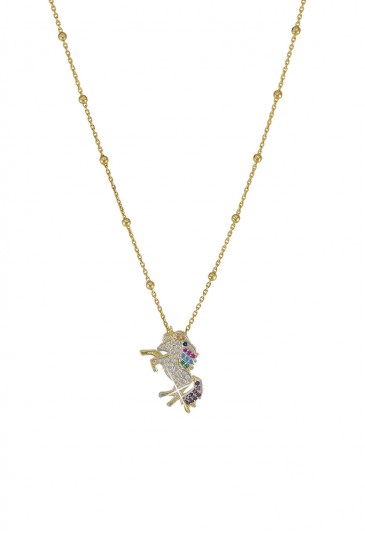 Collana Girocollo Unicorno Cristalli Multicolor Arcobaleno Argento Gold Fantasia Monile JFK5DFM