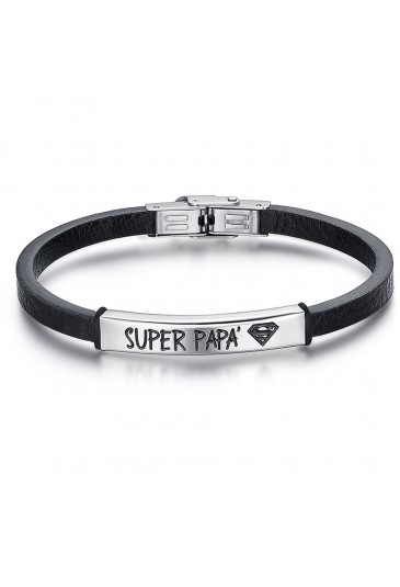 Bracciale Uomo Festa del Papà Super Papà Acciaio Cuoio BA1179
