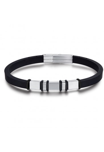 Bracciale Luca Barra Uomo Silicone Elementi Di Acciaio Silver Nero BA1157