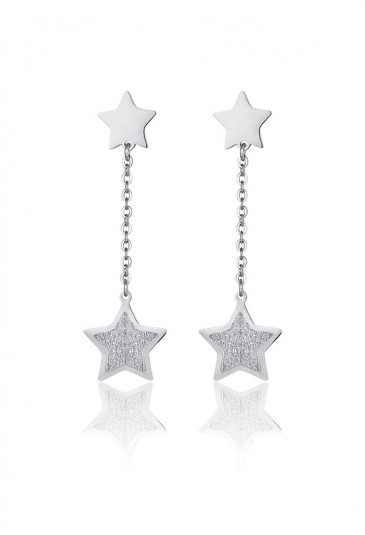 Orecchini Lunghi Con Pendente Stella Acciaio Glitter Luca Barra OK1054
