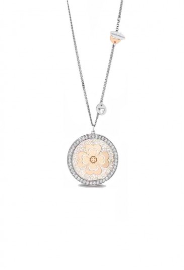 Collana Girocollo Quadrifoglio Argento Rosa Cristalli Portafortuna Mediterraneo MR21RC04