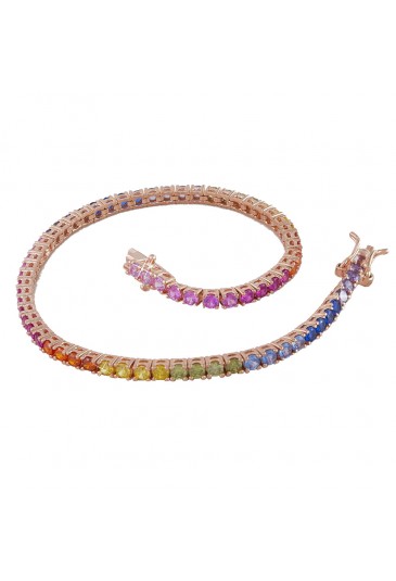 Bracciale Tennis Arcobaleno Argento Rose Fantasia Monile E3Z4PFM