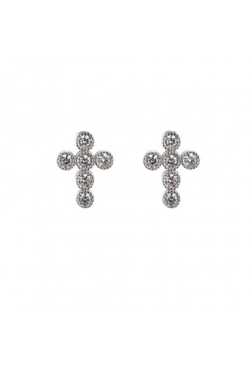 Orecchini A Lobo Croce Argento Silver Cristalli Bianchi Agios AGI128/O-AB