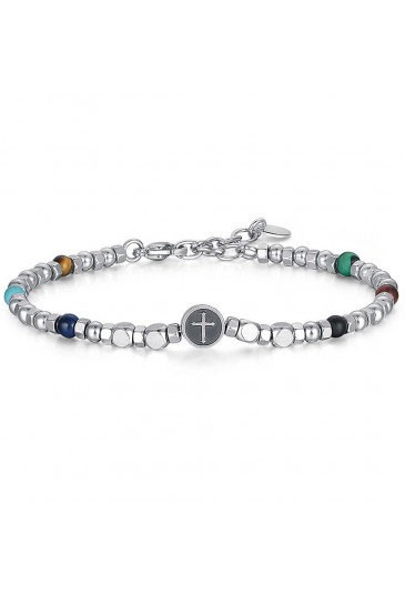 Bracciale Luca Barra Uomo Pietre Colorate Croce Acciaio BA1139