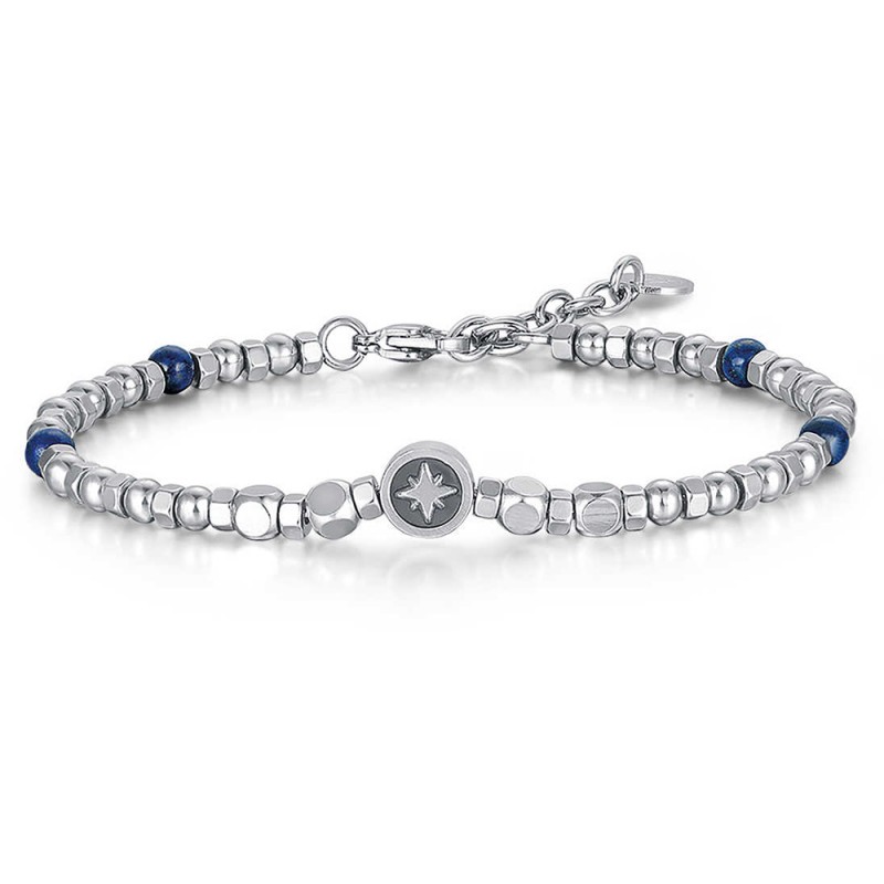 Luca Barra Bracciale Uomo In Acciaio Con Pietre Lapis Lazuli, BA1171, 19+3 Cm