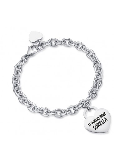 Bracciale Donna Charm Cuore Incisione Ti Voglio Bene Sorella Acciaio BK1921