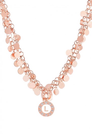 Collana Girocollo Dvccio Jasmine Argento Rosa Charms Lettera L Smalto Bianco Donna 4H3KWFM