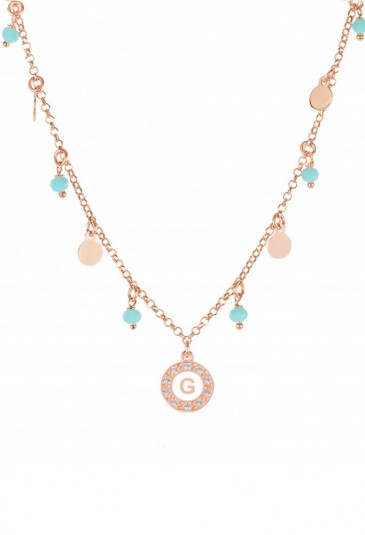 Collana Girocollo Dvccio Dvccio Venere Argento Rosa Charms Lettera G Pietra Turchese B4QWXFM