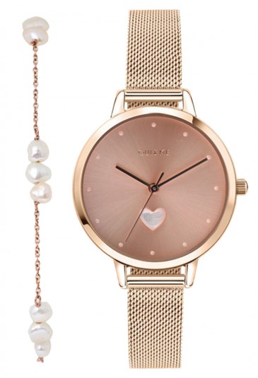 JewelryWe Orologio Bracciale Donna Con Perle – Quadrante Quadrato Oro Rosa, Leggero, Movimento Al Quarzo