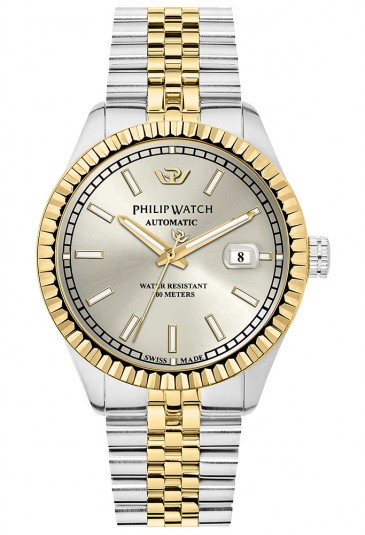 Orologio Philip Watch Caribe Automatico Quadrante Bianco Bicolore Gold Datario Cinturino Jubilee R8223597020