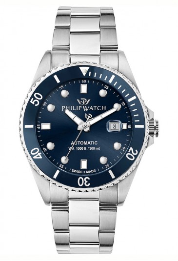 Orologio Philip Watch Uomo Caribe Diver 300 Mt Automatico Quadrante Blu Ghiera Ceramica R8223216002